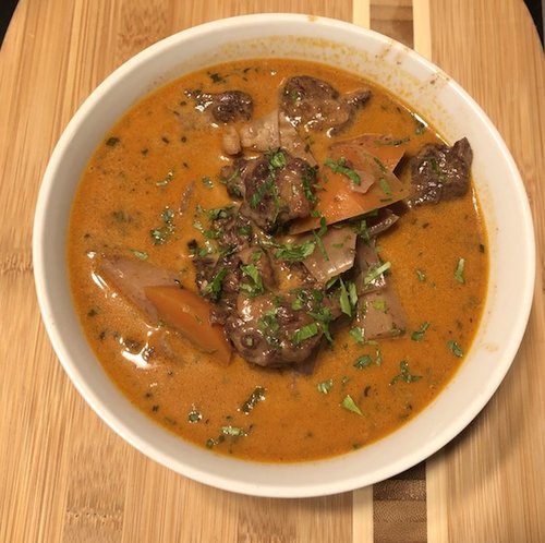 LAMB STEW WITH PAPRIKA AND WILD MUSHROOMS